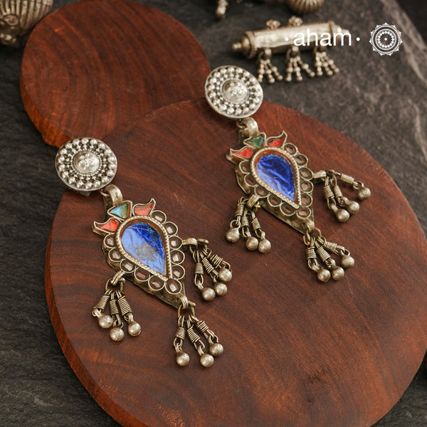 Tribal Glass Silver Earrings