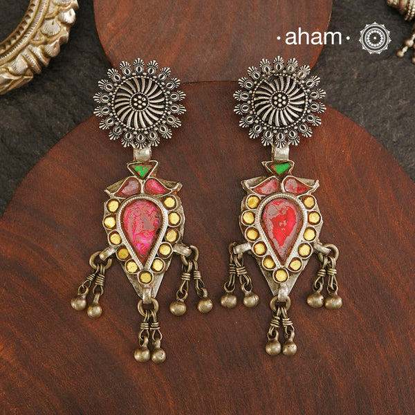 Tribal Glass Silver Earrings