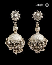 Statement Tribal Silver Jhumkie Earrings - These bold, handcrafted silver jhumkie earrings. The delicate ghungroos create a delightful sound with every movement, adding a playful yet traditional touch. Perfect for those who appreciate heritage jewellery wthese earrings are an eye-catching addition to any collection. Please note that the earrings are heavy and weigh around 122 grams