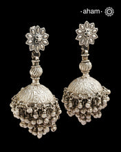 Statement Tribal Silver Jhumkie Earrings - These bold, handcrafted silver jhumkie earrings. The delicate ghungroos create a delightful sound with every movement, adding a playful yet traditional touch. Perfect for those who appreciate heritage jewellery wthese earrings are an eye-catching addition to any collection. Please note that the earrings are heavy and weigh around 122 grams