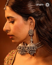 Statement Tribal Silver Jhumkie Earrings - These bold, handcrafted silver jhumkie earrings. The delicate ghungroos create a delightful sound with every movement, adding a playful yet traditional touch. Perfect for those who appreciate heritage jewellery wthese earrings are an eye-catching addition to any collection. Please note that the earrings are heavy and weigh around 122 grams