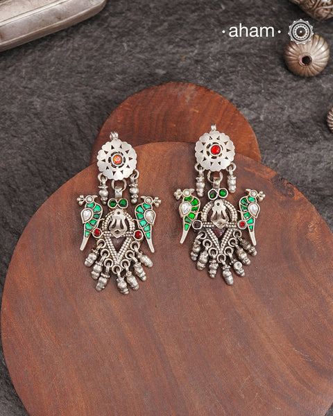 Tribal Peacock Silver Earrings