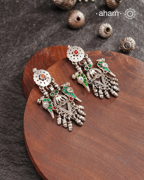 Tribal Peacock Silver Earrings