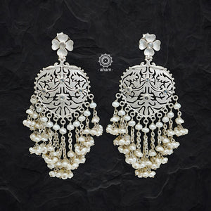Beaded Beauty! 92.5 Sterling Silver Ruhi cut work Earring with fresh water pearls