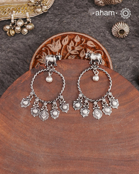Shivneri Cow Silver Earrings