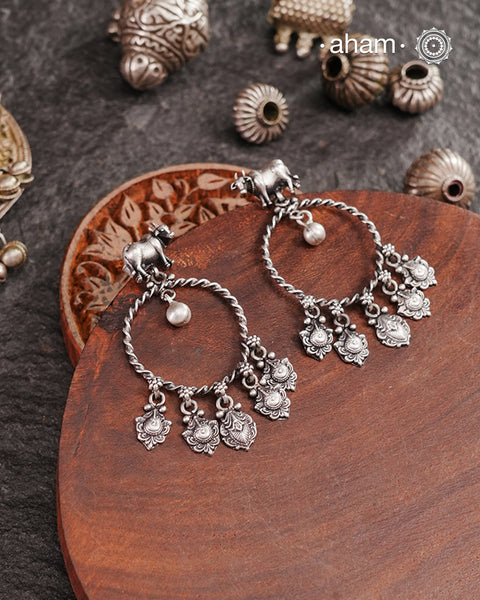 Shivneri Cow Silver Earrings
