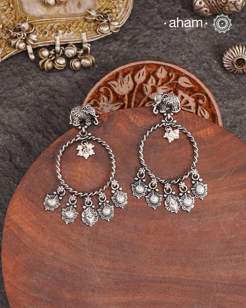 Shivneri Elephant Silver Earrings