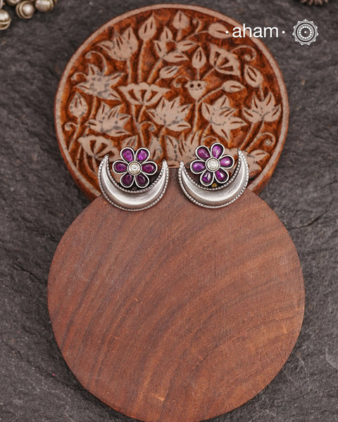 Shivneri Moon Flower Silver Studs