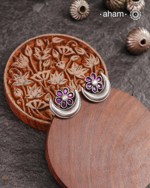 Shivneri Moon Flower Silver Studs