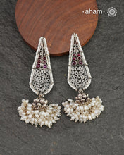 Handcrafted 92.5 Sterling Silver Earrings with stunning bunch of rice shaped pearls.