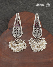 Handcrafted 92.5 Sterling Silver Earrings with stunning bunch of rice shaped pearls.