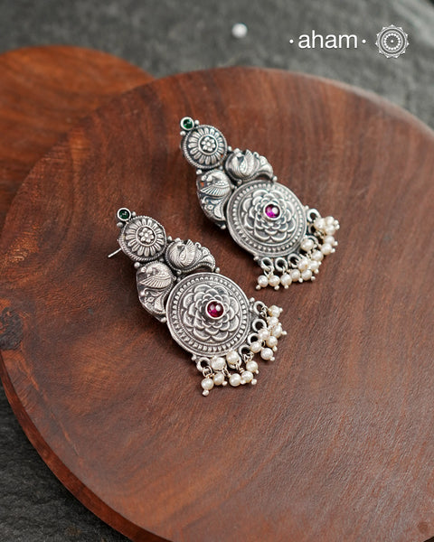 Shivneri Peacock Silver Earrings