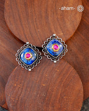 Handcrafted 92.5 Sterling Silver Earrings. Lapiz stone setting with inlay work.