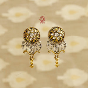 Handcrafted Noori two tone earrings in 92.5 sterling silver with beautiful victorian inspired floral  work. Style this up with your favourite ethnic or fusion outfit.