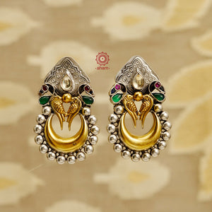 Noori two tone Parrot silver earrings with handcrafted in 92.5 silver with gold tones. Style this up with your favourite ethnic or fusion outfit.