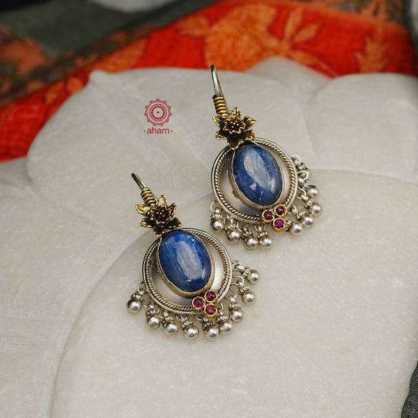 Noori two tone earrings in 92.5 sterling silver. Handcrafted earrings with beautiful stone highlight. Style this up with your favourite ethnic or fusion outfit.