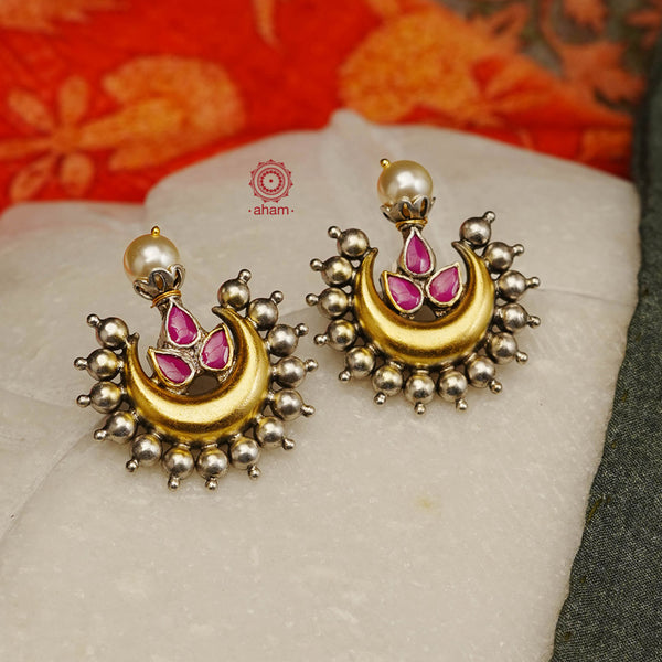 Noori two tone half moon earrings in 92.5 sterling silver. Style this up with your favourite ethnic or fusion outfit.