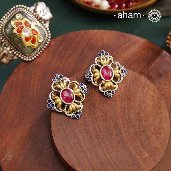 Noori two tone stud handcrafted in 92.5 sterling silver with gold highlights. Perfect to style them with your indo western wear and wear to work.