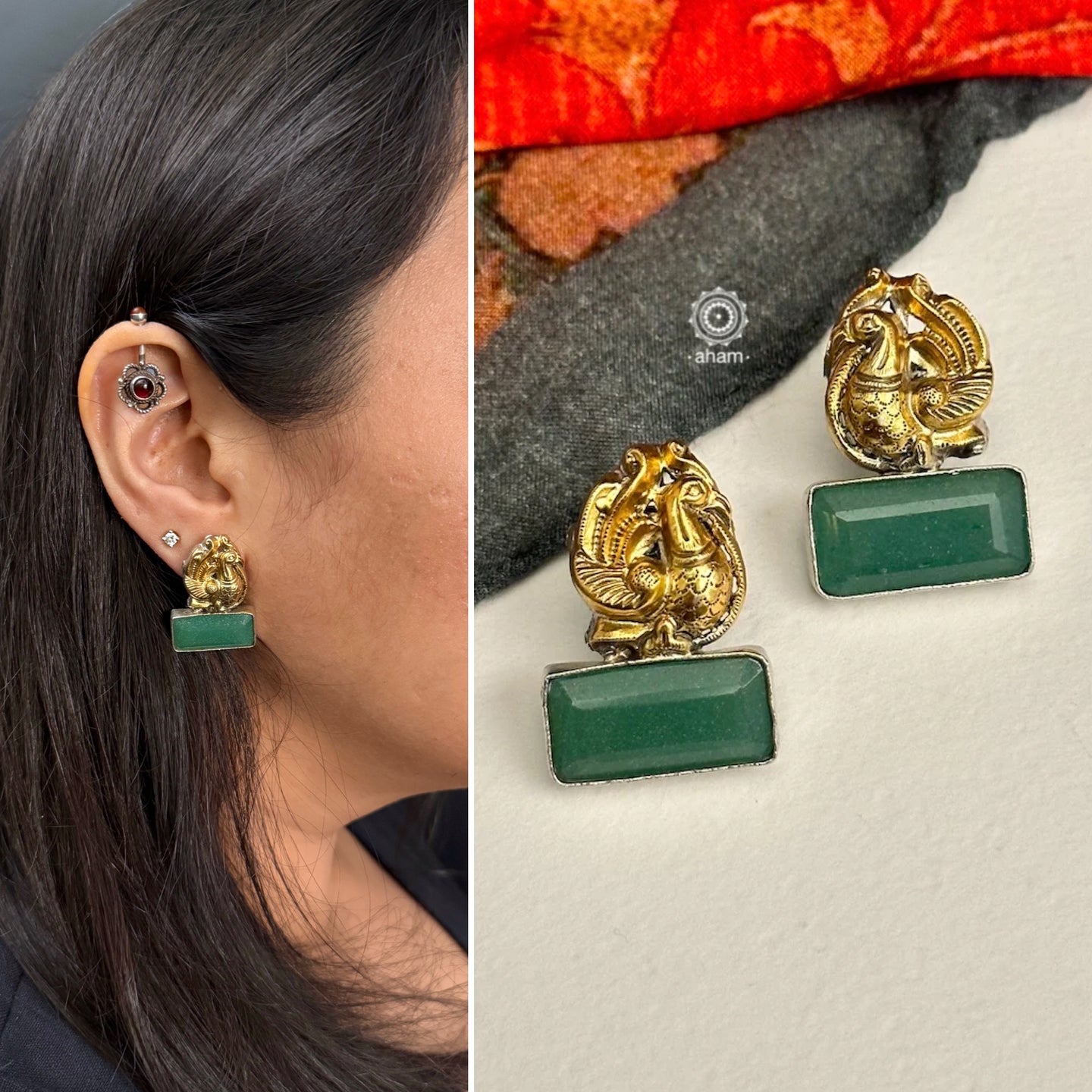 Noori two tone earrings. The earrings are handcrafted in 92.5 sterling silver with gold highlights.Style this up with your favourite ethnic or fusion outfits to complete the look.