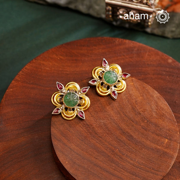 Noori two tone earrings. The earrings are handcrafted in 92.5 sterling silver with gold highlights.Style this up with your favourite ethnic or fusion outfits to complete the look.