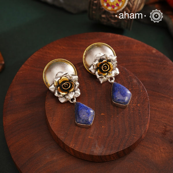 Noori two tone Earrings. The earrings are handcrafted in 92.5 sterling silver with gold highlights. Style this up with your favourite ethnic or fusion outfits to complete the look.