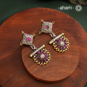 Noori two tone Earrings. The earrings are handcrafted in 92.5 sterling silver with gold highlights. Style this up with your favourite ethnic or fusion outfits to complete the look.