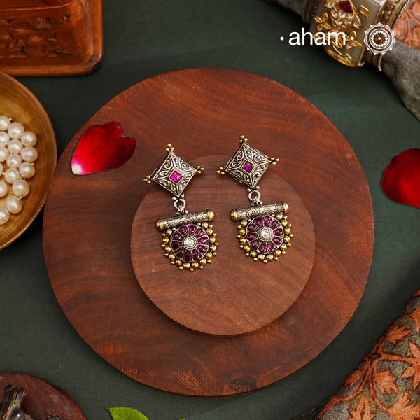 Noori two tone Earrings. The earrings are handcrafted in 92.5 sterling silver with gold highlights. Style this up with your favourite ethnic or fusion outfits to complete the look.