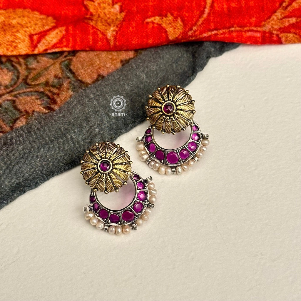 Noori Two Tone Silver Chandbali Earrings