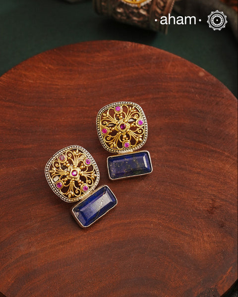 Noori two tone Earrings. The earrings are handcrafted in 92.5 sterling silver with gold highlights. Style this up with your favourite ethnic or fusion outfits to complete the look.