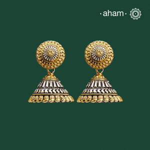 Noori two tone Earrings. The earrings are handcrafted in 92.5 sterling silver with gold highlights. Style this up with your favourite ethnic or fusion outfits to complete the look.