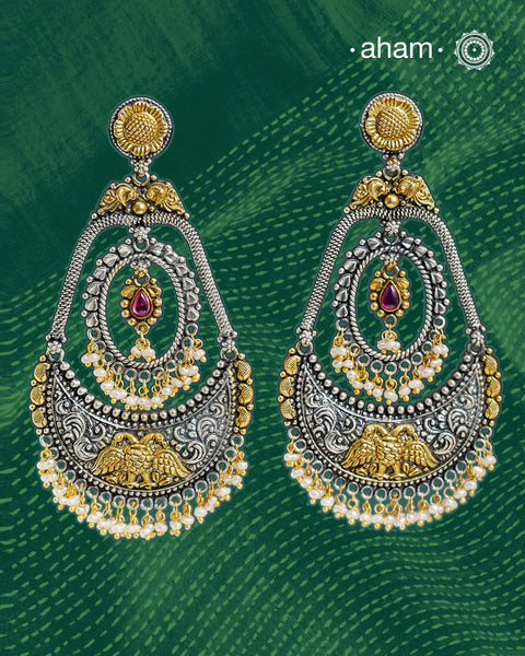 Noori Two Tone Chandbali Silver Earrings