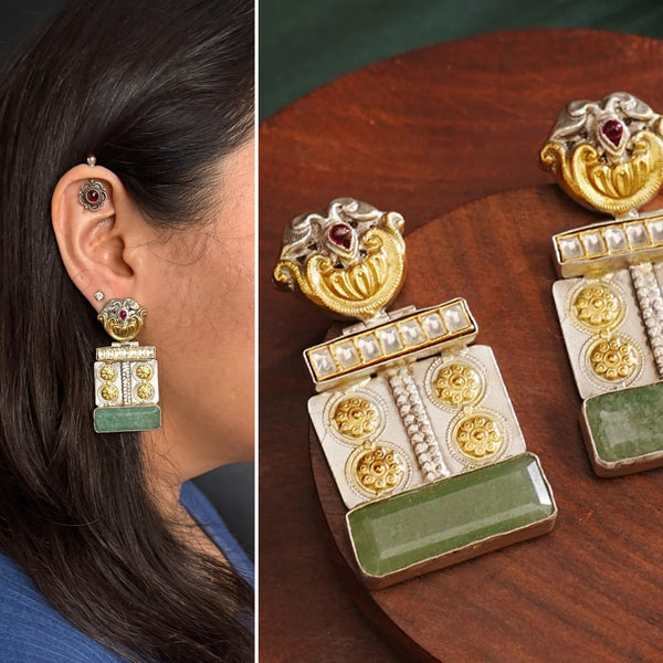 Noori two tone Earrings. The earrings are handcrafted in 92.5 sterling silver with gold highlights. Style this up with your favourite ethnic or fusion outfits to complete the look.