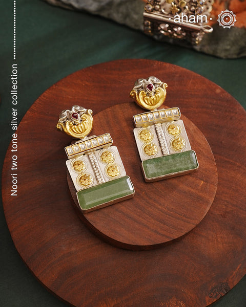 Noori two tone Earrings. The earrings are handcrafted in 92.5 sterling silver with gold highlights. Style this up with your favourite ethnic or fusion outfits to complete the look.
