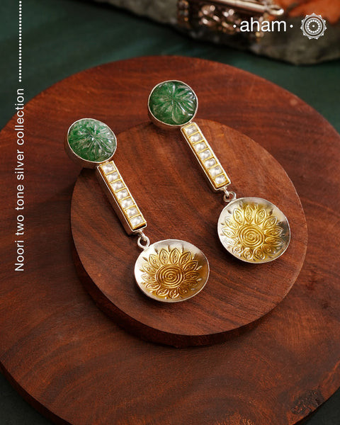 Noori two tone Earrings. The earrings are handcrafted in 92.5 sterling silver with gold highlights. Style this up with your favourite ethnic or fusion outfits to complete the look.