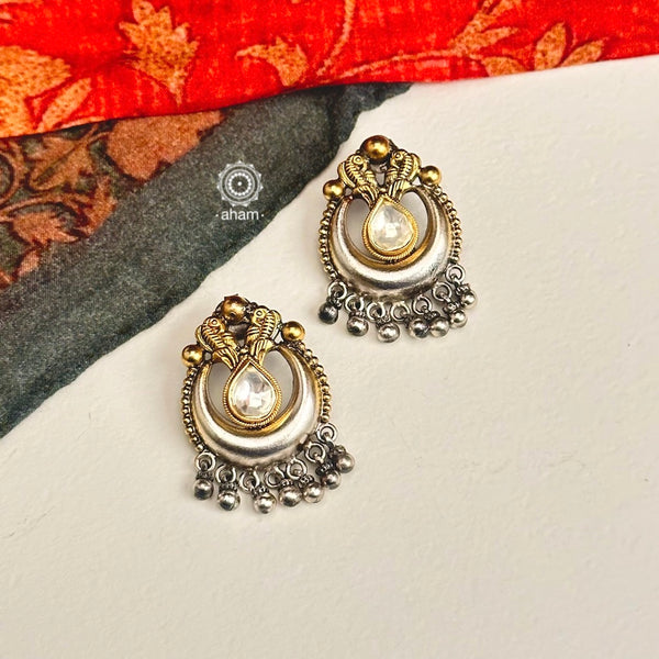 Noori two tone Earrings. The earrings are handcrafted in 92.5 sterling silver with gold highlights. Style this up with your favourite ethnic or fusion outfits to complete the look.