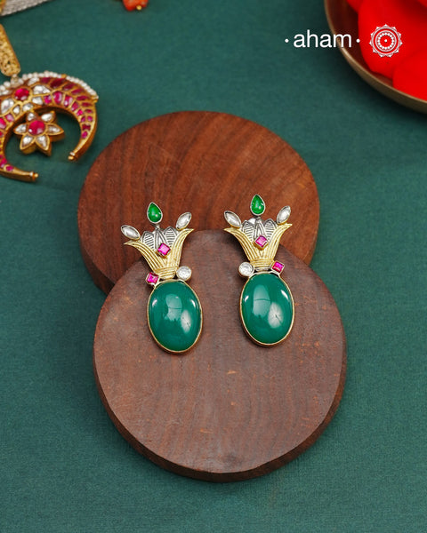 Noori two tone Earrings. The earrings are handcrafted in 92.5 sterling silver with gold highlights. Style this up with your favourite ethnic or fusion outfits to complete the look.