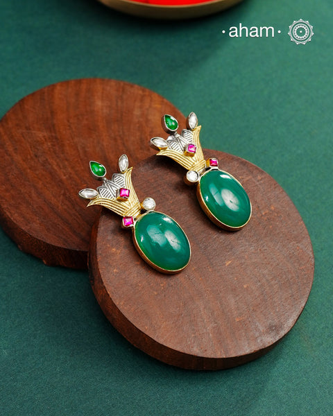 Noori two tone Earrings. The earrings are handcrafted in 92.5 sterling silver with gold highlights. Style this up with your favourite ethnic or fusion outfits to complete the look.