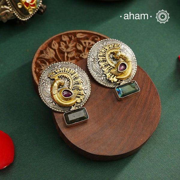 Noori two tone Earrings. The earrings are handcrafted in 92.5 sterling silver with gold highlights. Style this up with your favourite ethnic or fusion outfits to complete the look.