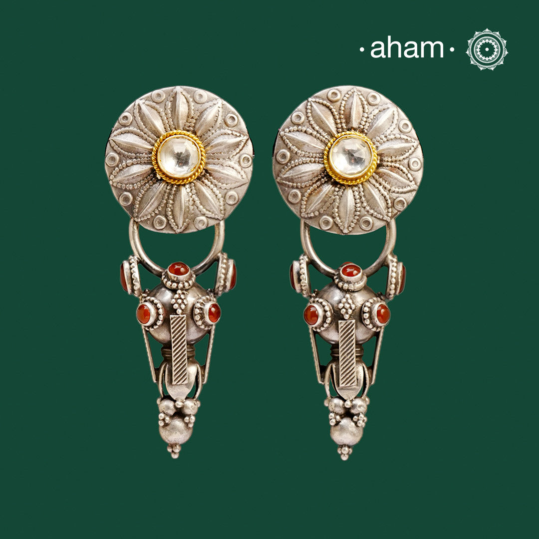 Noori two tone Earrings. The earrings are handcrafted in 92.5 sterling silver with gold highlights. Style this up with your favourite ethnic or fusion outfits to complete the look.