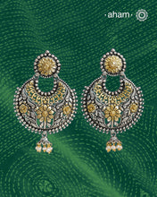 Noori two tone Chandbali earrings handcrafted in 92.5 sterling silver with gold highlights.&nbsp;Style this up with your favourite ethnic or fusion outfits to complete the look.