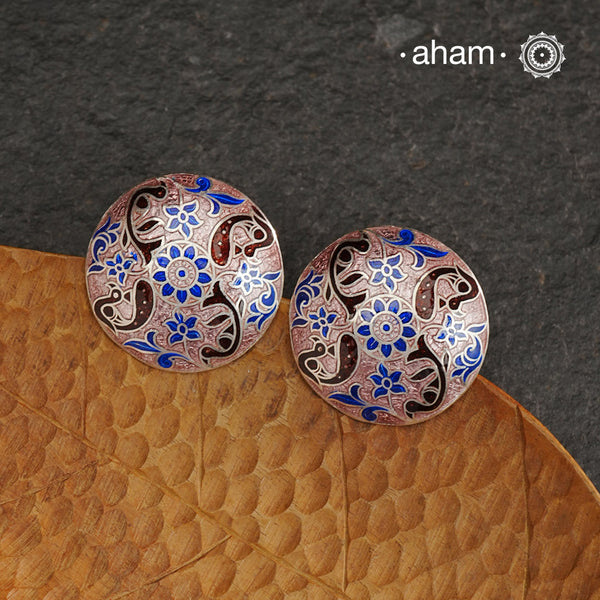 Elevate your style with our Meena Work Silver Earrings. Handcrafted in 92.5 silver, these earrings feature traditional meenawork, adding intricate detail to your ensemble. Enhance your look with this elegant and timeless accessory.