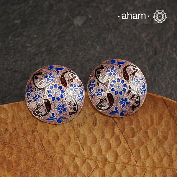 Elevate your style with our Meena Work Silver Earrings. Handcrafted in 92.5 silver, these earrings feature traditional meenawork, adding intricate detail to your ensemble. Enhance your look with this elegant and timeless accessory.