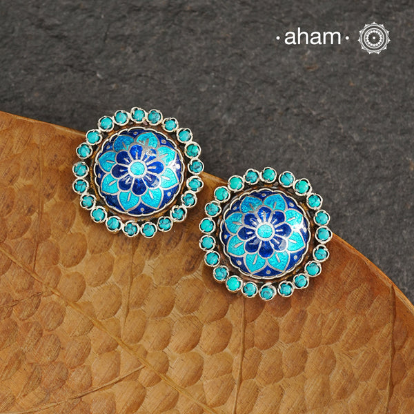 Meena Work Flower Silver Studs