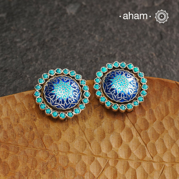 Meena Work Flower Silver Studs