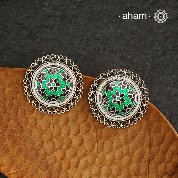 Meena Work Flower Silver Studs