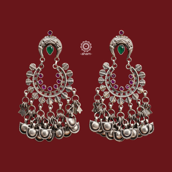 Crafted with expertise, the Ira Chandbali Silver Earrings are made of 92.5 sterling silver. They are an ideal accessory for special occasions and festivals, featuring stunning green and pink stones.