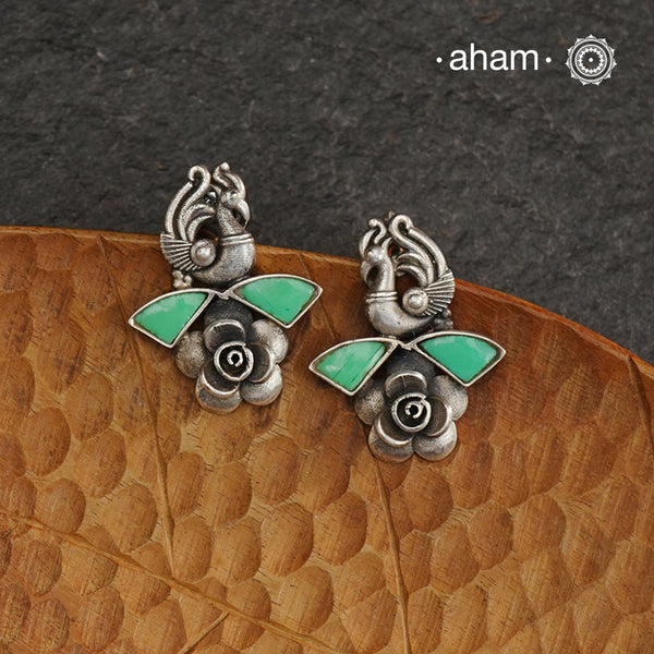 Ira Peacock Rose Silver Earrings