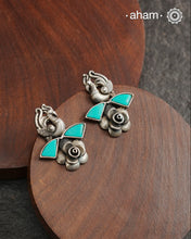 Handcrafted 92.5 sterling silver Ira Earrings with perfect peacock &amp; rose and turquoise highlight. Perfect for casual evenings.