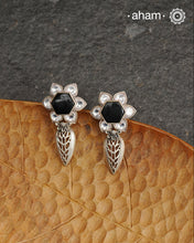 Handcrafted 92.5 sterling silver Ira Earrings with kundan and black stone highlight.Perfect for special occasions and festivities.