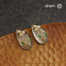 Handcrafted 92.5 sterling silver Ira drop earrings with clear quartz stone with inlay work.